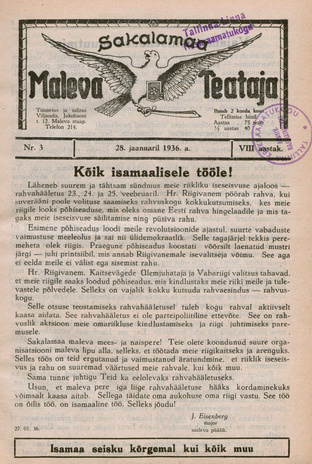 Sakalamaa Maleva Teataja ; 3 1936-01-28