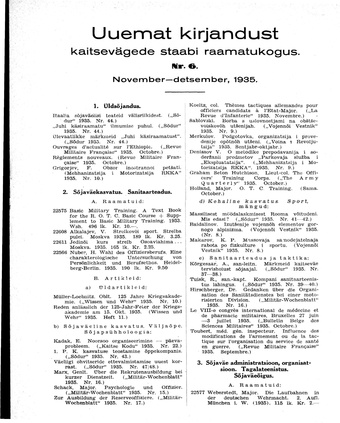 Uuemat Kirjandust Kaitsevägede Staabi raamatukogus ; 6 1935
