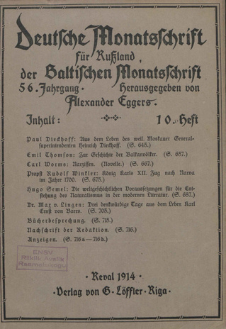 Baltische Monatsschrift ; 10 1914-10