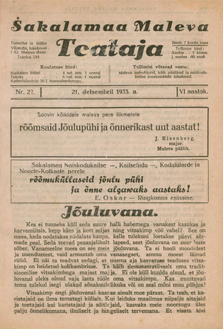Sakalamaa Maleva Teataja ; 22 1933-12-21