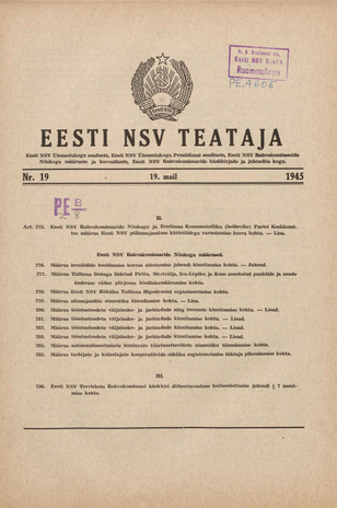 Eesti NSV Teataja ; 19 1945-05-19