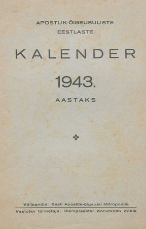 Apostlik-õigeusuliste eestlaste kalender 1943 aastaks ; 1943