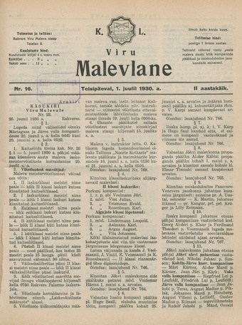 K. L. Viru Malevlane ; 16 1930-07-01