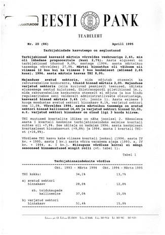 Eesti Pank : teabeleht ; 20 (86) 1995-04