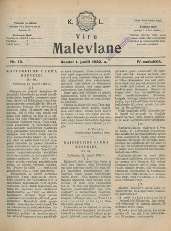 K. L. Viru Malevlane ; 13 1932-07-01