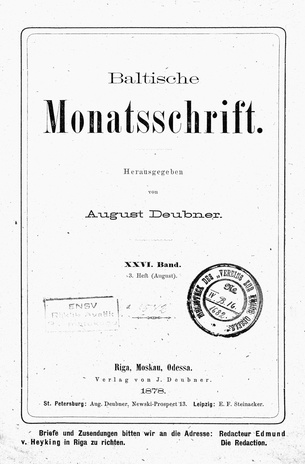 Baltische Monatsschrift ; 3 1878-08