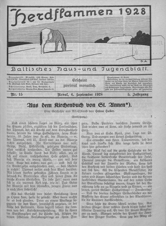 Herdflammen : Baltisches Haus- und Jugendblatt ; 15 1928-09-06