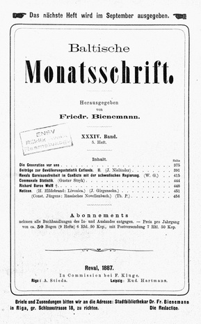 Baltische Monatsschrift ; 5 1887