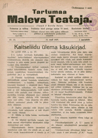 Tartumaa Maleva Teataja ; 13 1929-05-15