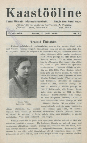 Kaastööline : Tartu Ühisabi Informatsioonileht ; 7 1939-07-10