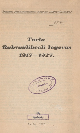 Tartu Rahvaülikooli tegevus 1917-1927