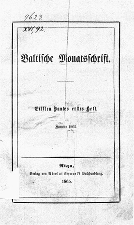 Baltische Monatsschrift ; 1 1865-01