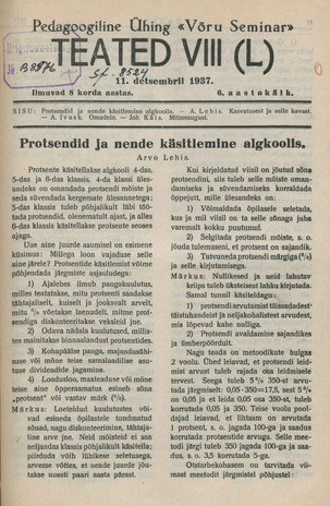 Pedagoogiline Ühing "Võru Seminar" : teated ; VIII (L) 1937-12-11