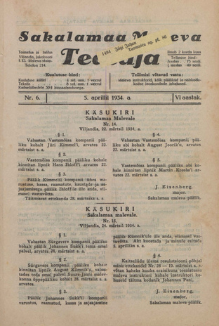 Sakalamaa Maleva Teataja ; 6 1934-04-05