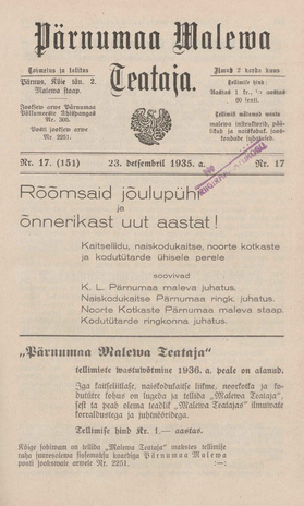 Pärnumaa Maleva Teataja ; 17 (151) 1935-12-23