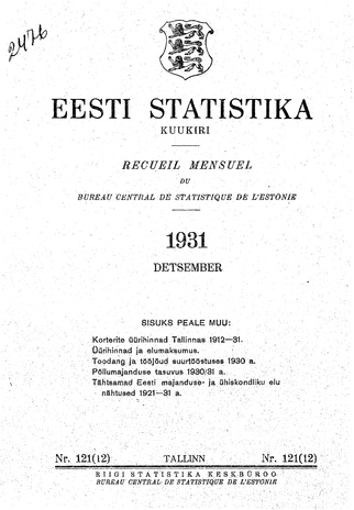 Eesti Statistika : kuukiri ; 121 (12) 1931-12