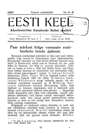 Eesti Keel ; 5-6 1927