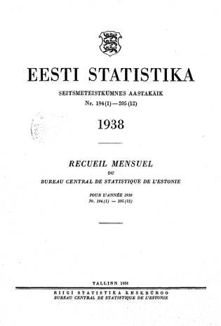 Eesti Statistika : kuukiri ; sisukord 1938