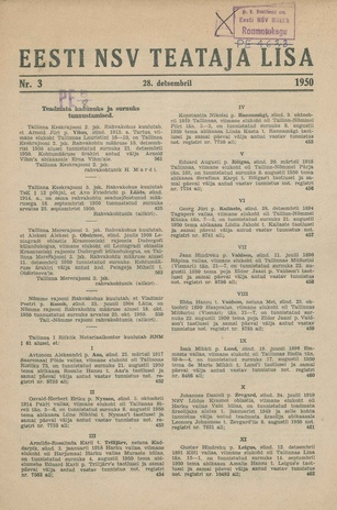 Eesti NSV Teataja lisa ; 3 1950-12-28