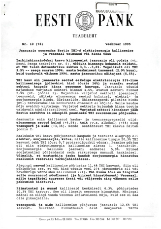 Eesti Pank : teabeleht ; 10 (76) 1995-02