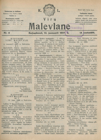 K. L. Viru Malevlane ; 2 1937-01-14