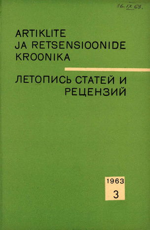Artiklite ja Retsensioonide Kroonika = Летопись статей и рецензий ; 3 1963-03