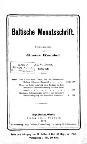 Baltische Monatsschrift ; 3 1877