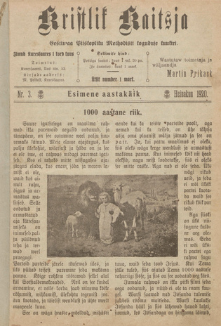 Kristlik Kaitsja : Eesti metodistide häälekandja ; 3 1920-07