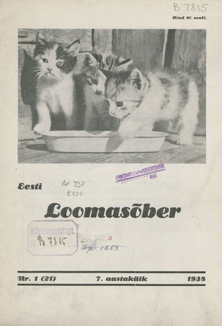 Eesti Loomasõber : Eesti Loomakaitse Liidu häälekandja ; 1 (21) 1938