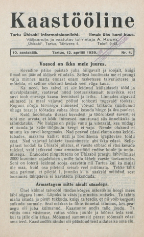 Kaastööline : Tartu Ühisabi Informatsioonileht ; 4 1939-04-12