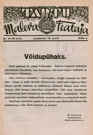Tartu Maleva Teataja ; 27/28 (5/6) 1938-06-18