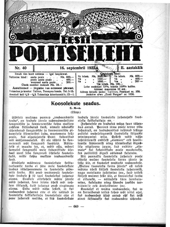 Eesti Politseileht ; 40 1922