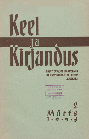 Keel ja Kirjandus ; 2 1958-03