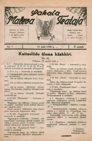 Sakalamaa Maleva Teataja ; 7 1938-05-19
