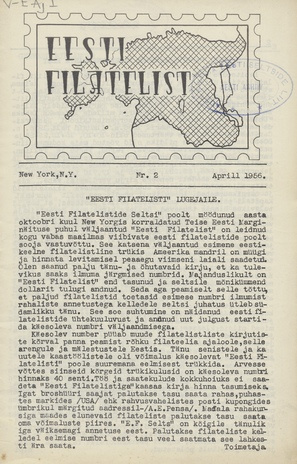 Eesti filatelist = The Estonian philatelist ; 2 1956