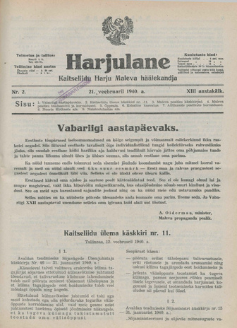 Harjulane : Kaitseliidu Harju Maleva häälekandja ; 2 1940-02-21