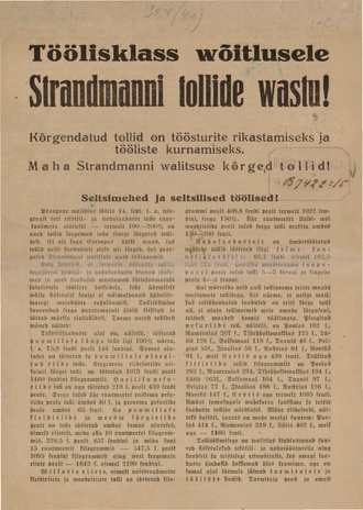 Töölisklass wõitlusele Strandmanni tollide wastu! 