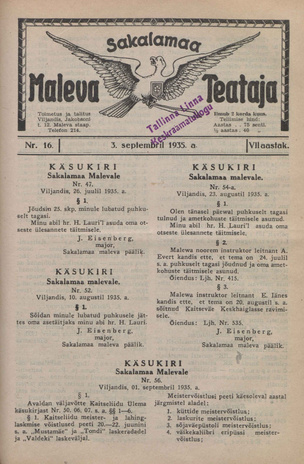 Sakalamaa Maleva Teataja ; 16 1935-09-03