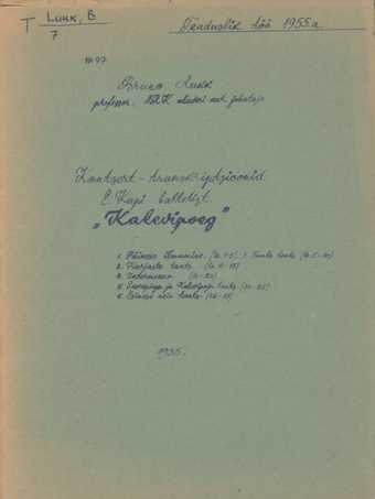 Kontsert-transkriptsioonid E. Kapi balletist "Kalevipoeg"