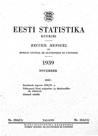 Eesti Statistika : kuukiri ; 216 (11) 1939-11