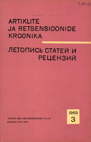 Artiklite ja Retsensioonide Kroonika = Летопись статей и рецензий ; 3 1968-03