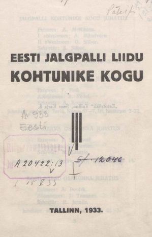 Eesti Jalgpalli Liidu kohtunike kogu : EJKK : [nimestik] ; 1933