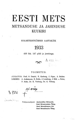 Eesti Mets ; sisukord 1933