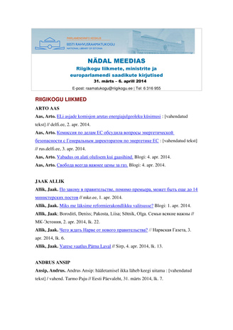 Nädal meedias ; 31. märts – 6. aprill 2014