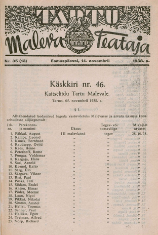 Tartu Maleva Teataja ; 35 (13) 1938-11-14
