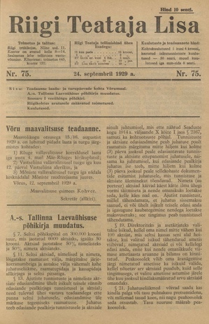 Riigi Teataja Lisa : seaduste alustel avaldatud teadaanded ; 75 1929-09-24