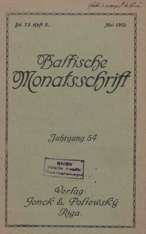 Baltische Monatsschrift ; 5 1912-05