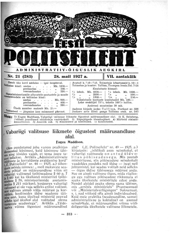 Eesti Politseileht ; 21 1927