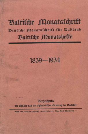 Baltische Monatsschrift ; 1859-1934