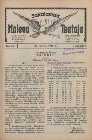 Sakalamaa Maleva Teataja ; 6/7 1935-03-20